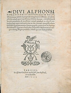 Portada de la edición de 1545 de las Tabulae astronomicae