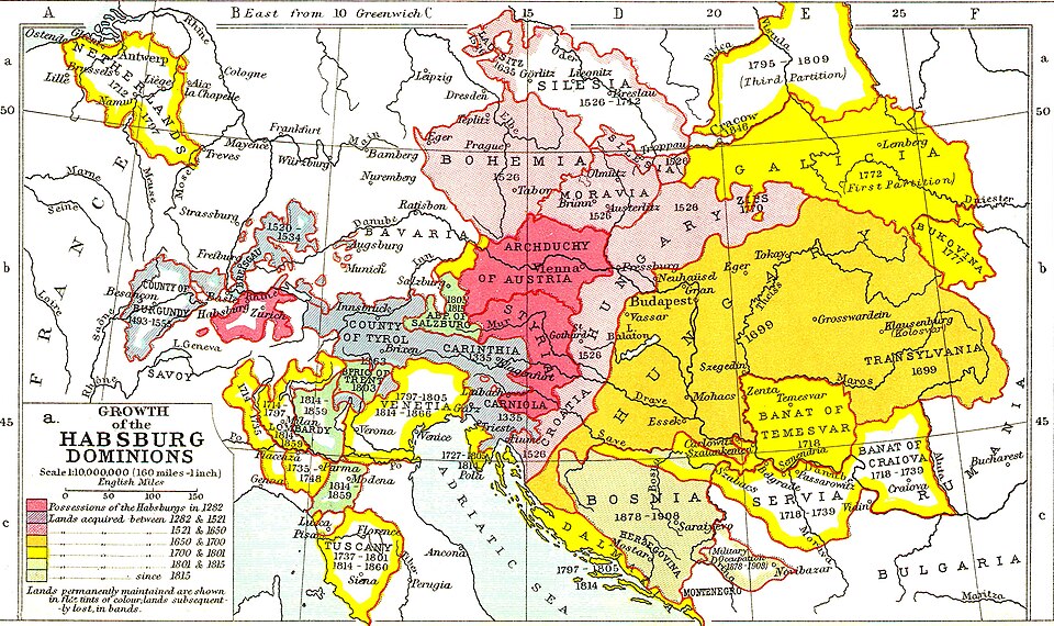 Mapa de la evolución territorial del Imperio Habsburgo