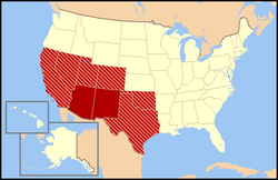 Mapa de los estados que componen el Suroeste de Estados Unidos según diversas fuentes