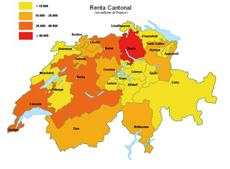 Mapa de la renta cantonal en Suiza.
