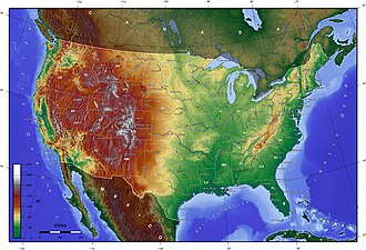 Mapa físico y de localización general de Estados Unidos