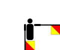 Representación de la letra F en el alfabeto semáforo.