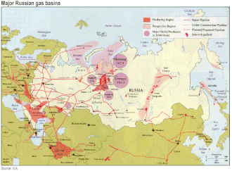 Yacimientos de gas natural en Rusia en el año 2000