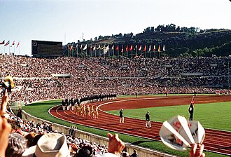 Ceremonia de apertura en el Estadio Olímpico de Roma durante los Juegos de 1960