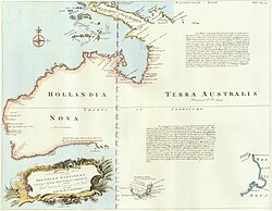 Carta geográfica histórica denominada Hollandia Nova-Terra Australis.