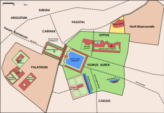 Plano general esquemático del complejo palaciego de la Domus Aurea