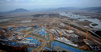 Obras de construcción en la zona de Sejong durante el año 2009