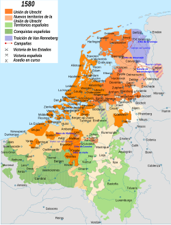 Mapa histórico de la línea del frente en 1580