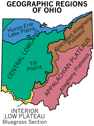 Mapa de las regiones geográficas de Ohio