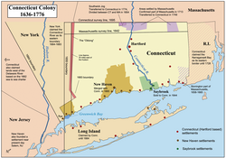 Mapa histórico de las colonias de Connecticut, New Haven y Saybrook