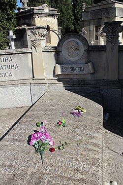 Sepultura de José de Espronceda en la sacramental de San Justo en Madrid