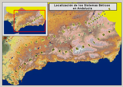 Mapa de localización del sistema Bético en Andalucía