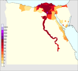 Mapa de distribución y densidad de población en el Delta del Nilo