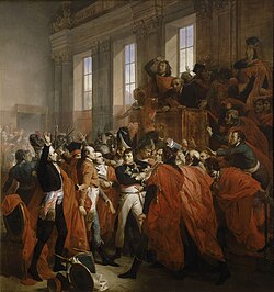 El general Napoleón Bonaparte durante el golpe de Estado del 18 de brumario en Saint-Cloud