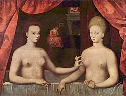 Gabrielle d'Estrées y su hermana la duquesa de Villars.