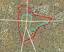 Plano esquemático del curso fluvial antiguo y murallas de Padua