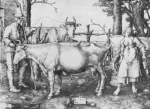 La lechera, grabado de Lucas van Leyden de 1510