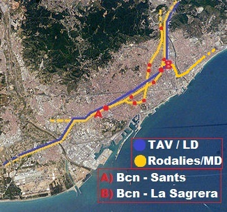 Esquema de itinerarios ferroviarios asociados a la estación