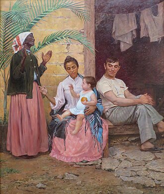 Pintura La redención de Cam de 1895 que refleja el ideal de blanqueamiento racial.